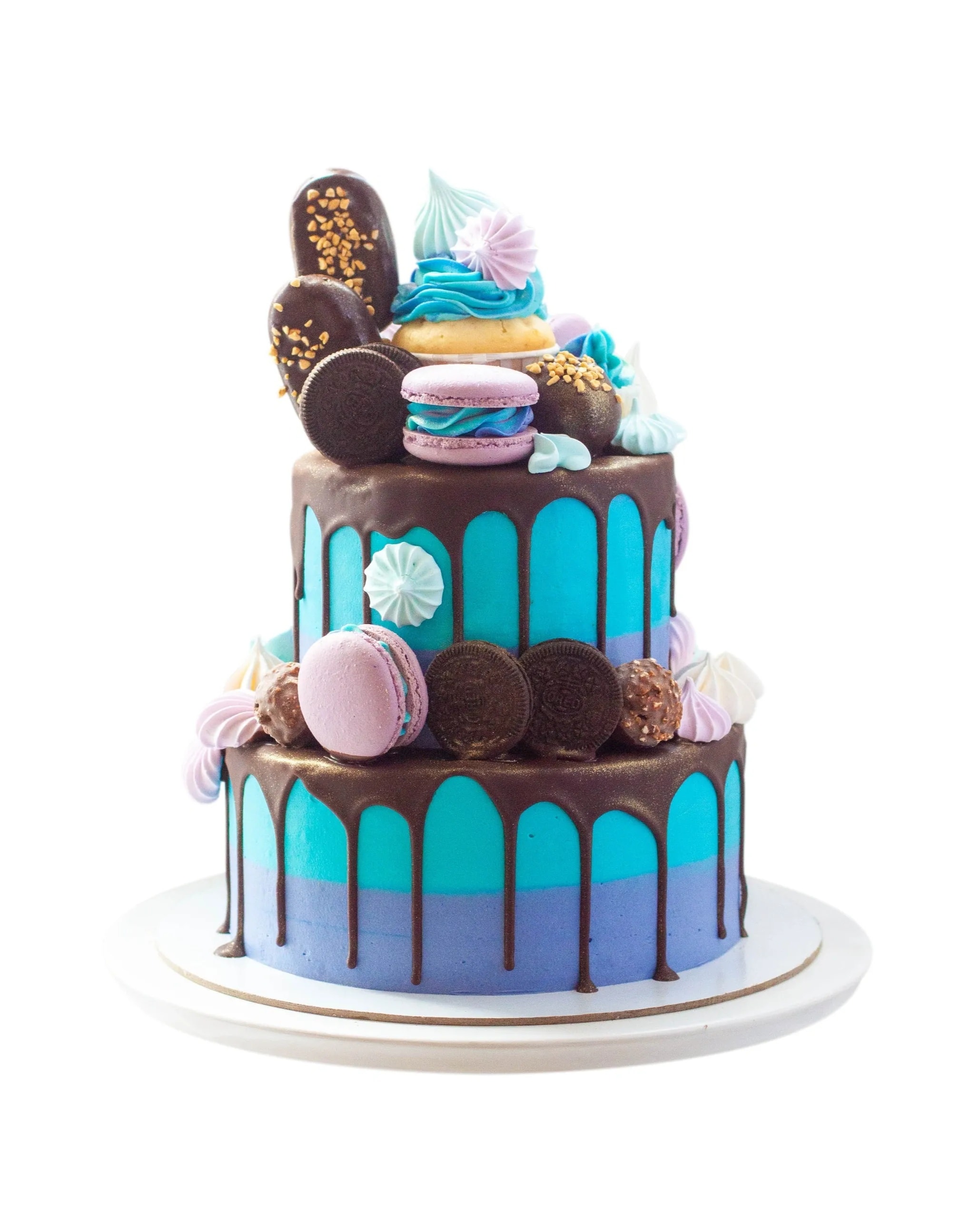 Milestone Moments — A festive celebration cake adorned with colorful tiers, macarons, and sweet accents — the perfect centerpiece for honoring an employee's years of dedication and service